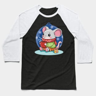 Cute Christmas Mouse With Hot Cocoa Baseball T-Shirt